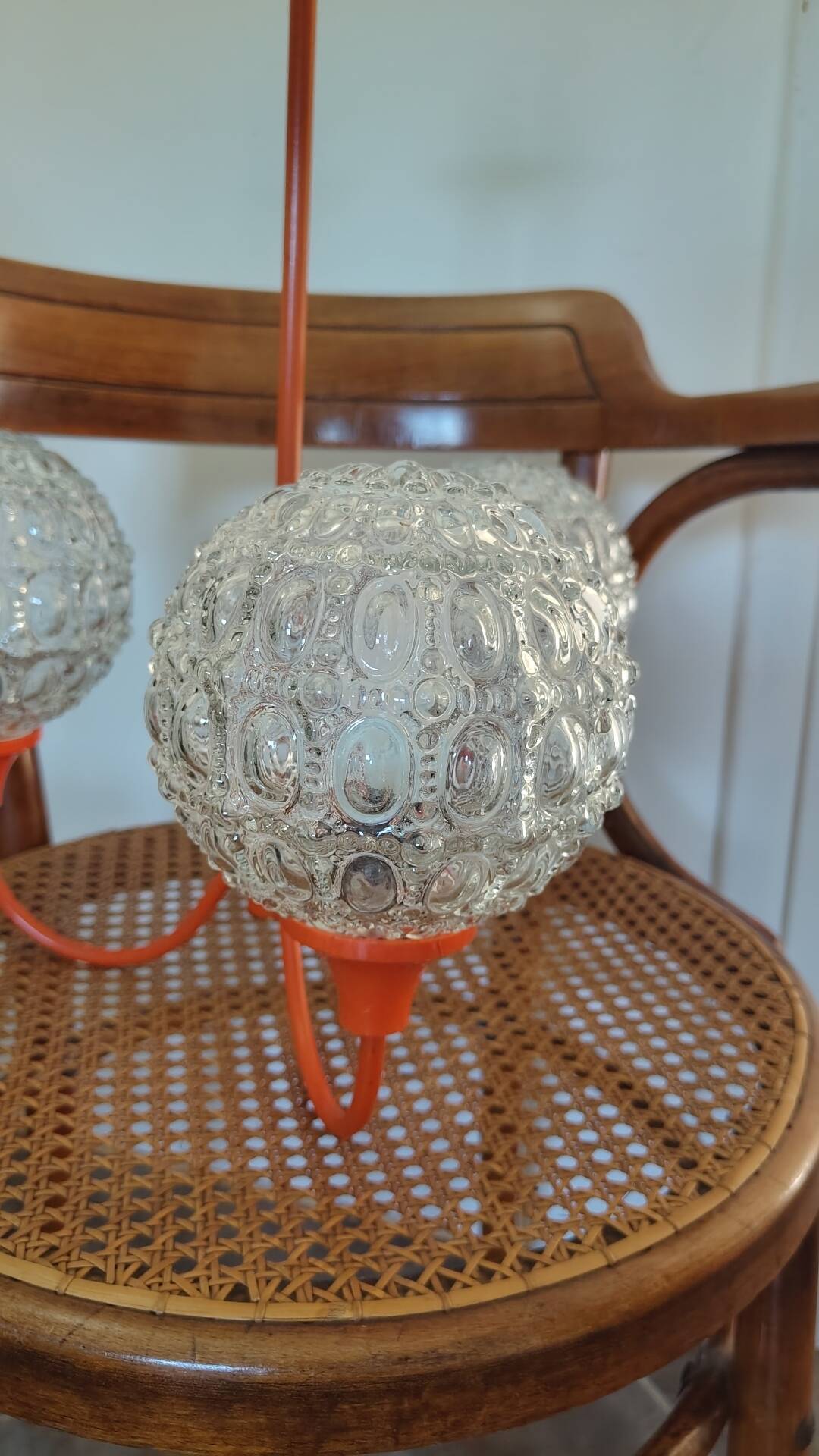 Suspension with 3 orange arms, mid-century, 1960s.