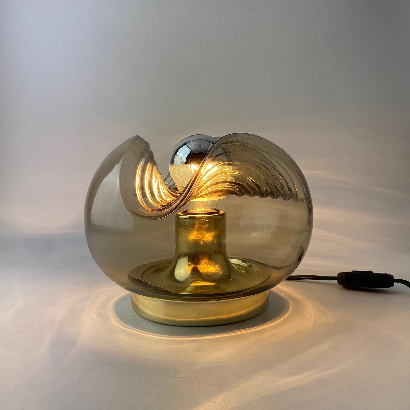 Smoked Glass & Gold Chromed table lamp futura by Peill and Putzler 1970