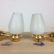 Pair of solid brass and white opaline wall lamps