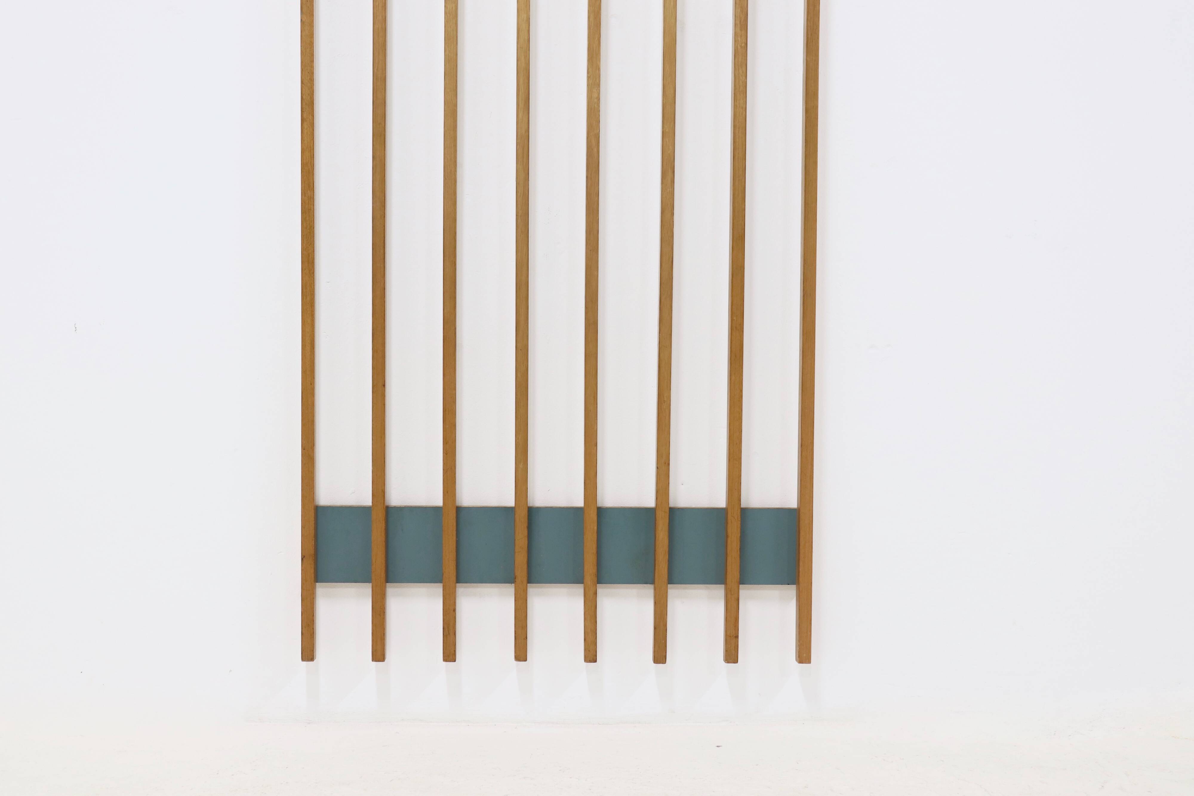 Large Wall Mounted Slatted Coat Rack 1960s