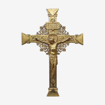 Belle croix d' autel ancienne bronze doré