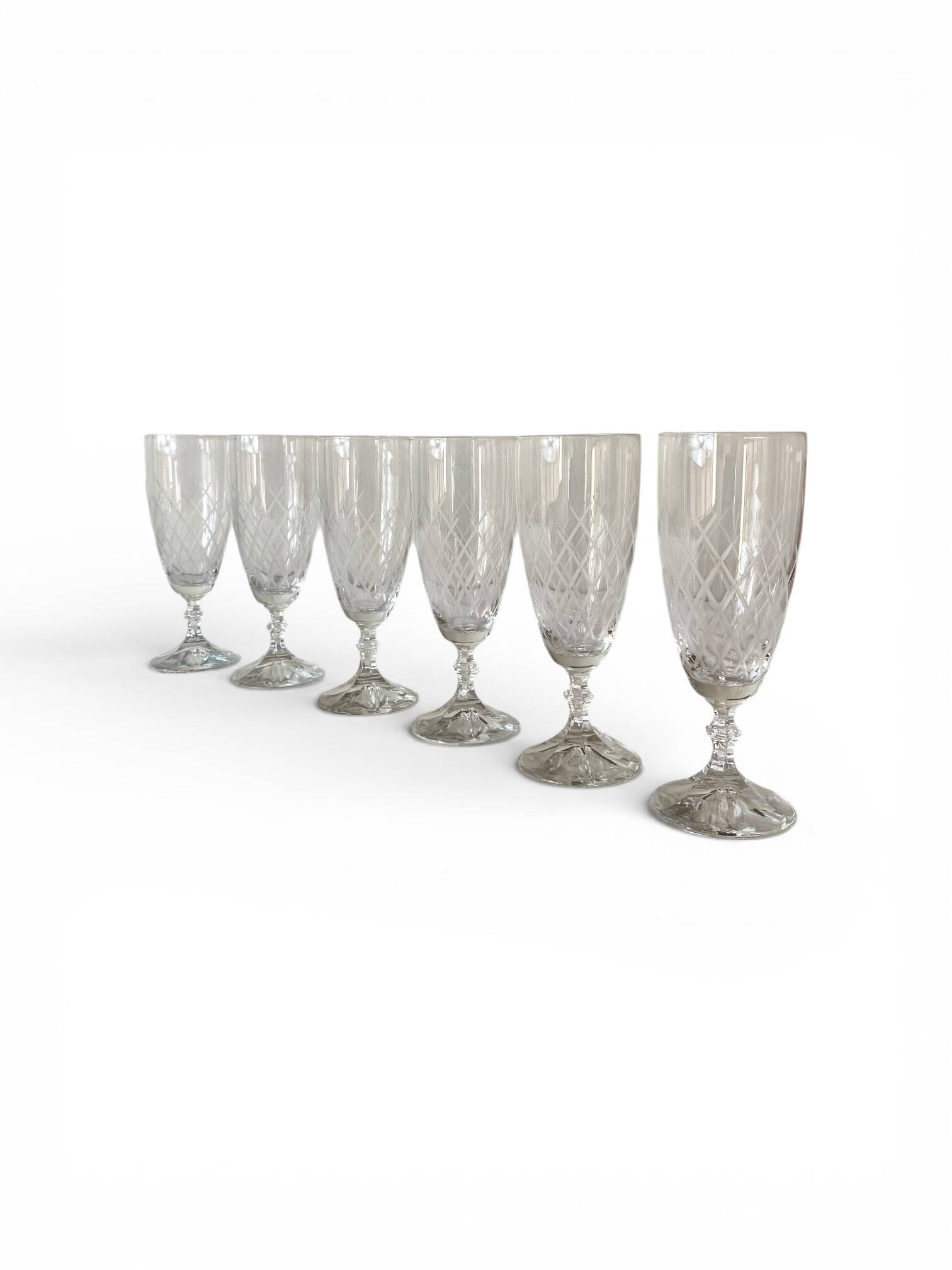 6 engraved antique champagne flutes