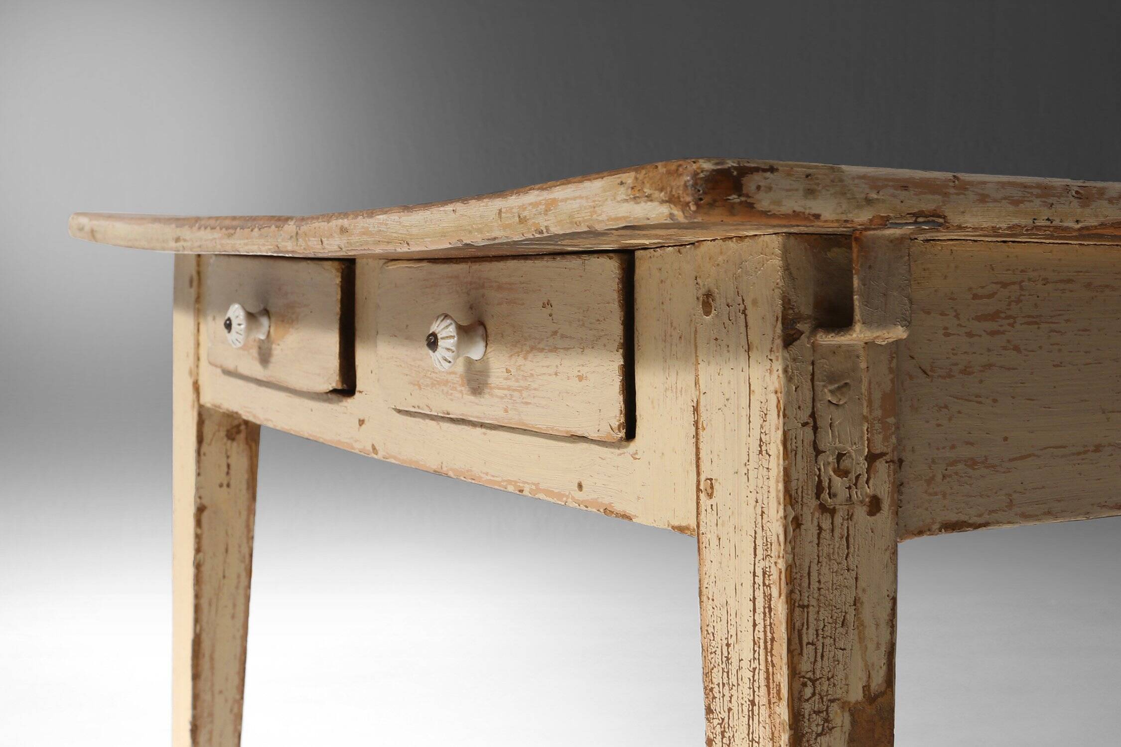 Painted Wooden Farm Table with Tapered Legs, France 1800s