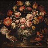 Paintings from the Lombard school of the 17th century, pair of still life with vase of flowers