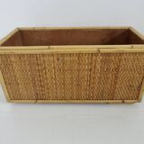 70s woven rattan and bamboo planter