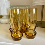 6 amber blown glass water glasses