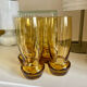 6 amber blown glass water glasses