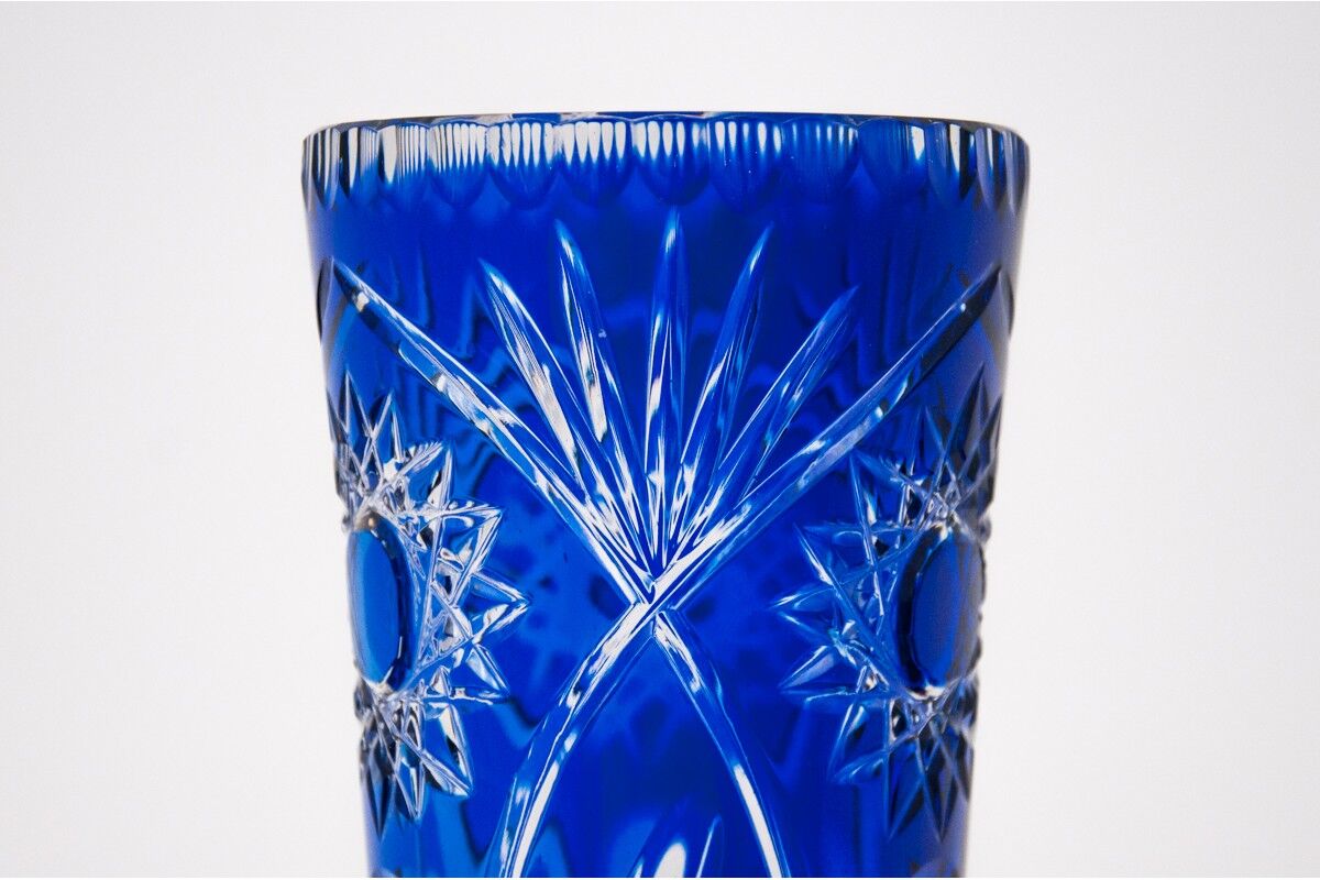 Blue crystal vase, Poland, 1960s