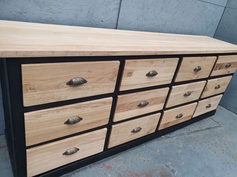 Old craft furniture with drawers façade and oak top