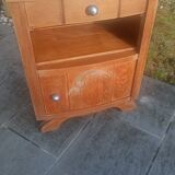 Solid oak bedside table with marble