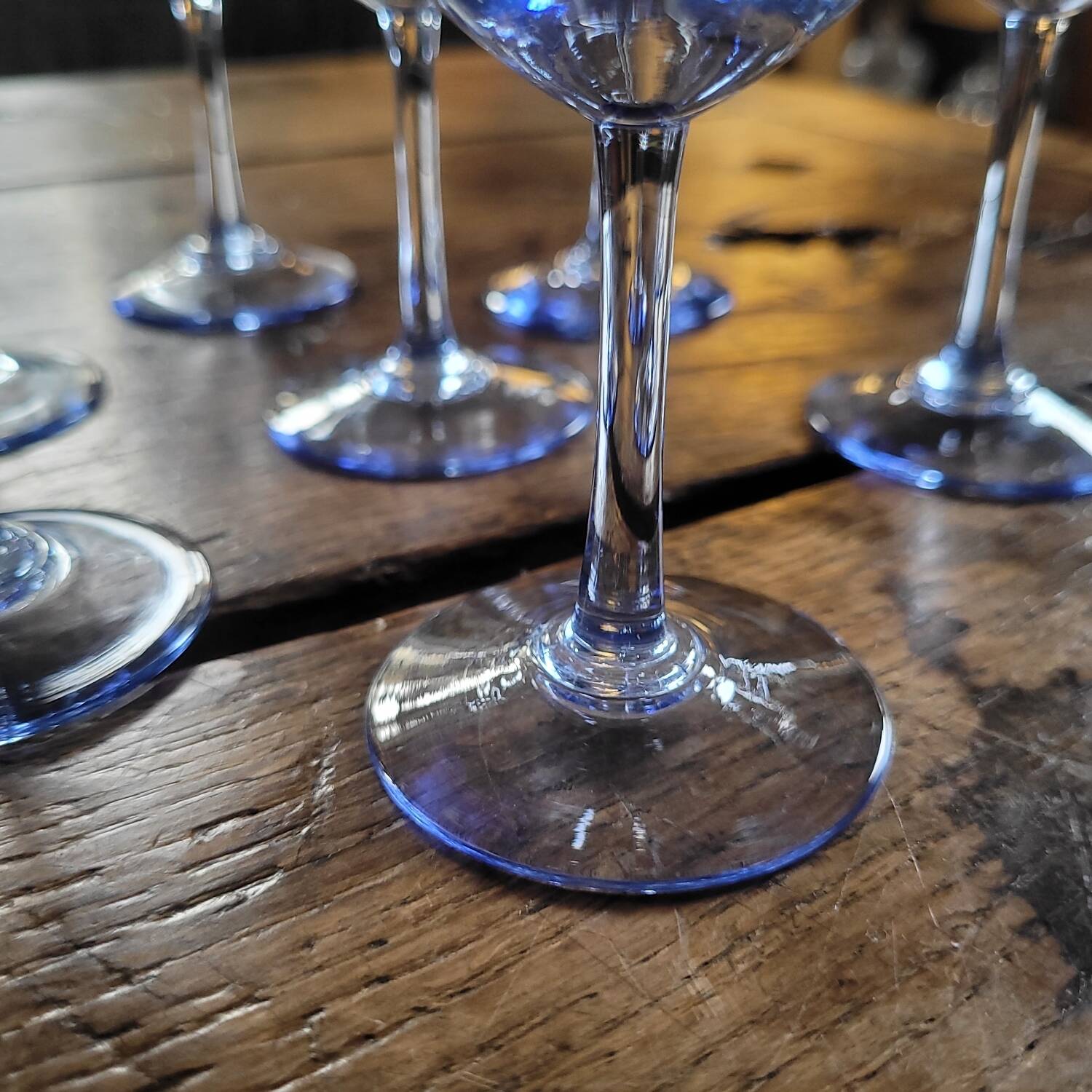 8 blue-tinted glass goblets – 1960s