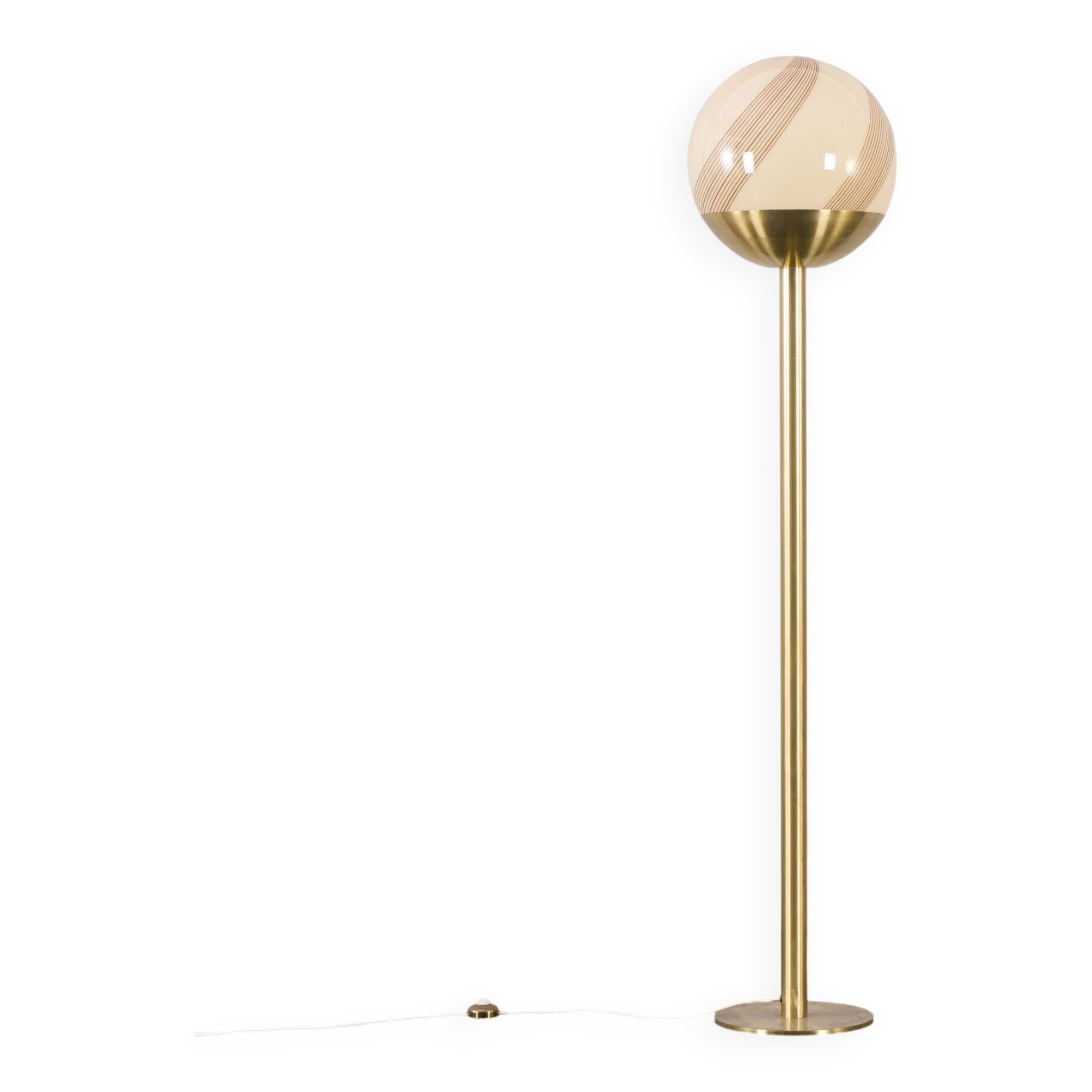 Venini Italian brass floor lamp with Murano swirl globe, Italy 1970s