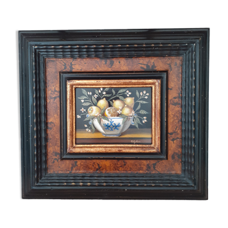Still life with lemons painting on copper Ida Calzolari
