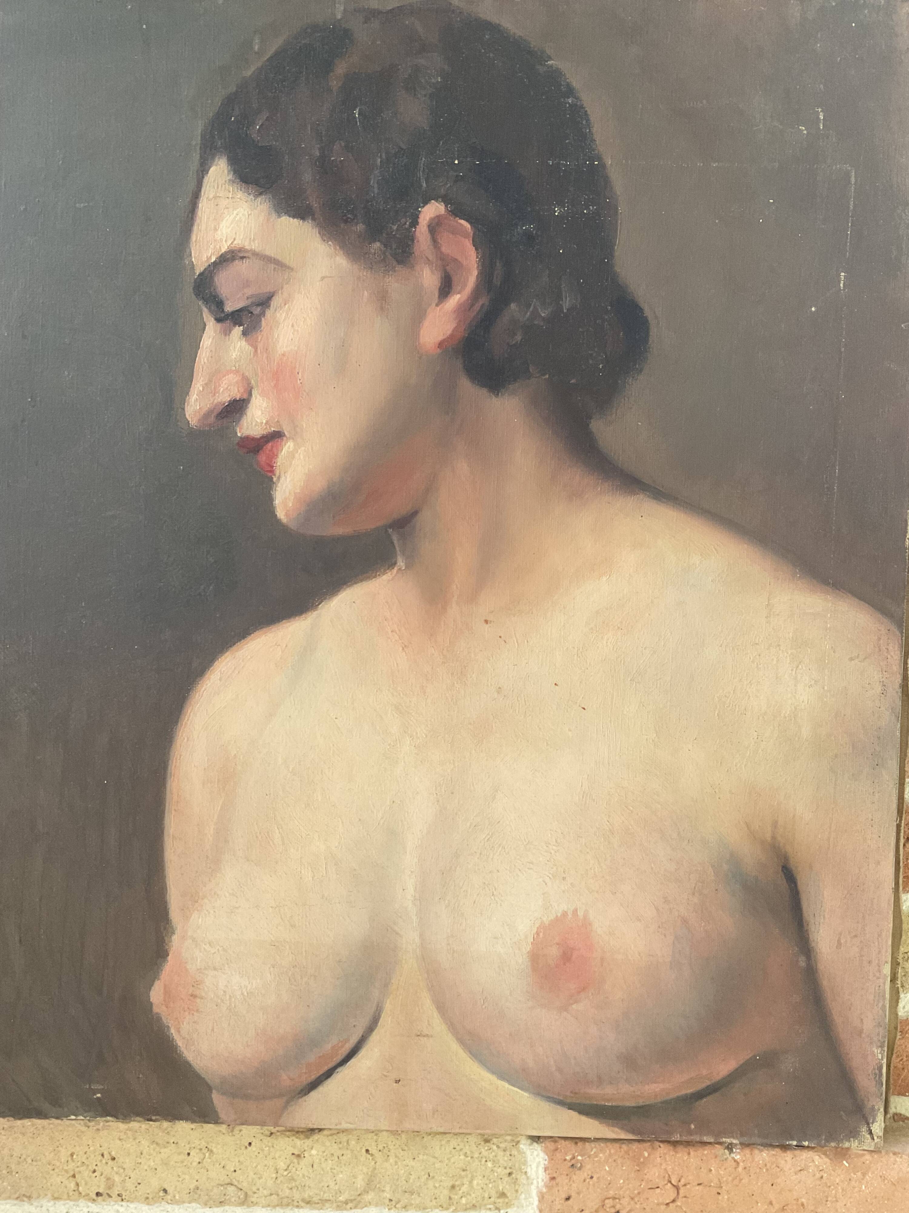 Portrait painting. Oil on canvas. Woman. Circa 30s.