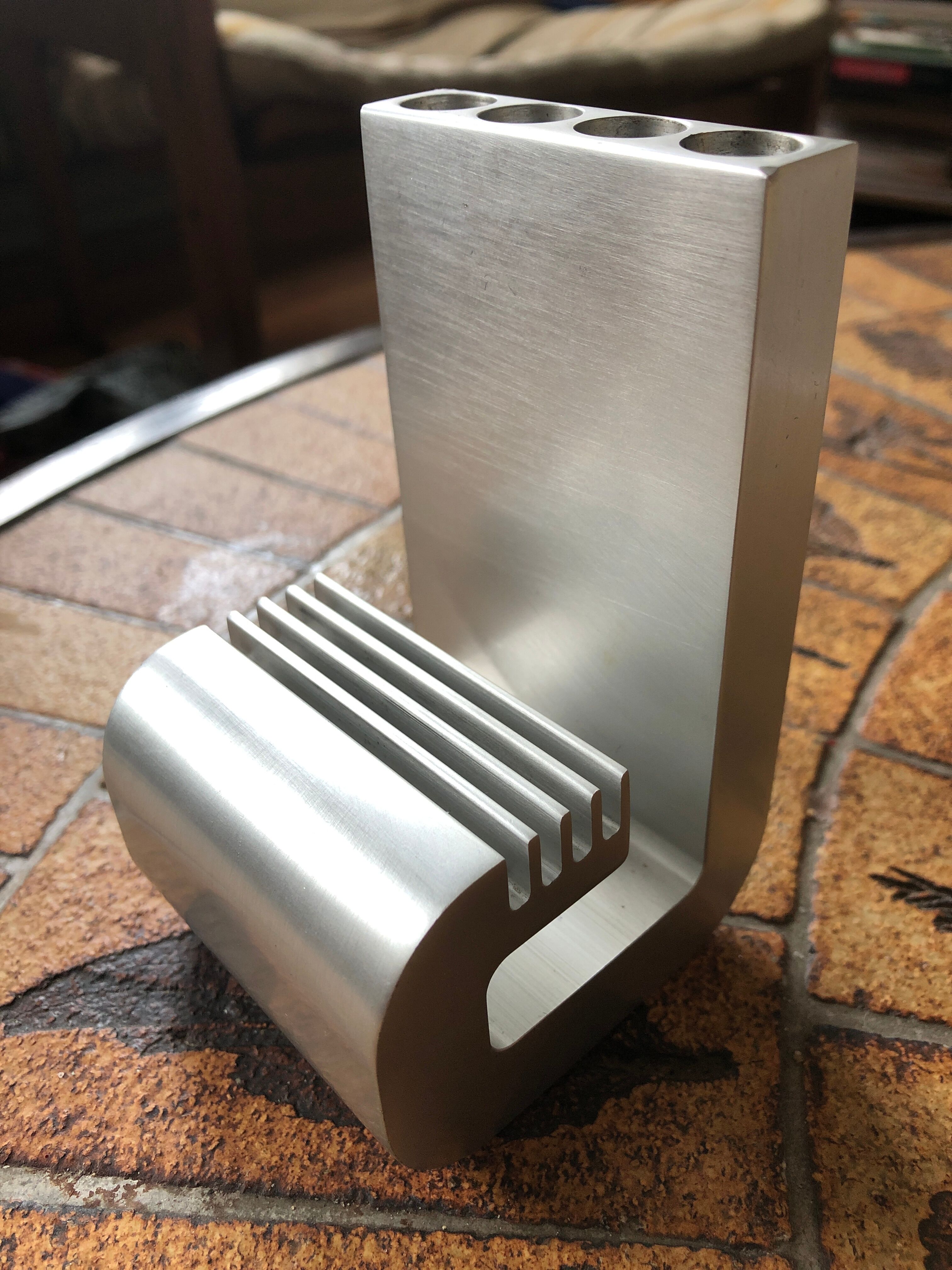 Pencil holder 1970 in cast aluminum signed Pierre Vandel for Pierre Cardin