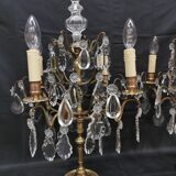Pair of large electrified girandole candlesticks with crystal tassels