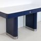 Table bleue vintage de style moderne du milieu du siècle avec plateau en marbre blanc