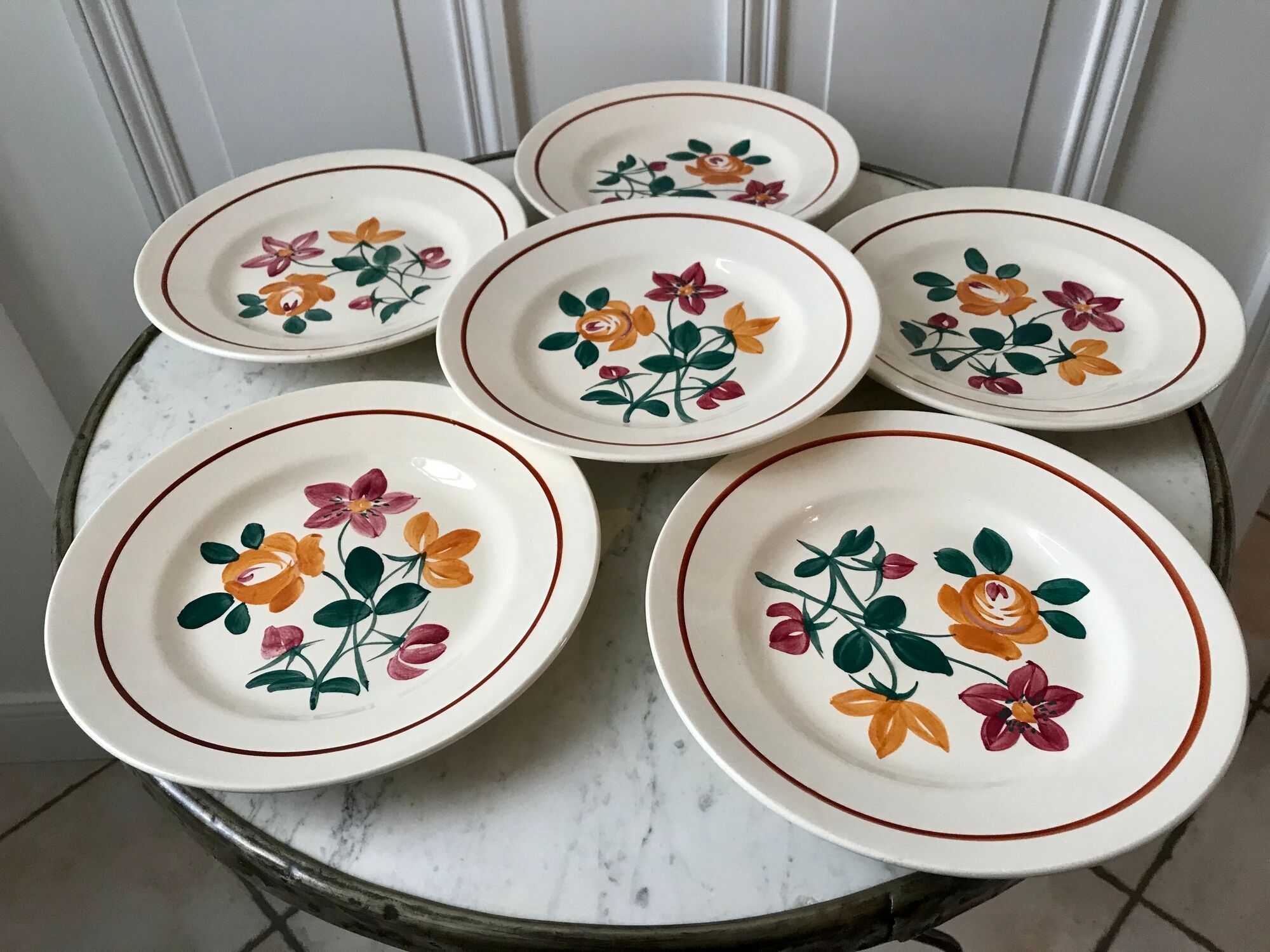 Set of 6 dessert plates Terre de fer Longchamp model Rohan early twentieth century