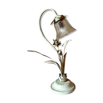 Lamp metal lazure white flowers and tulip glass