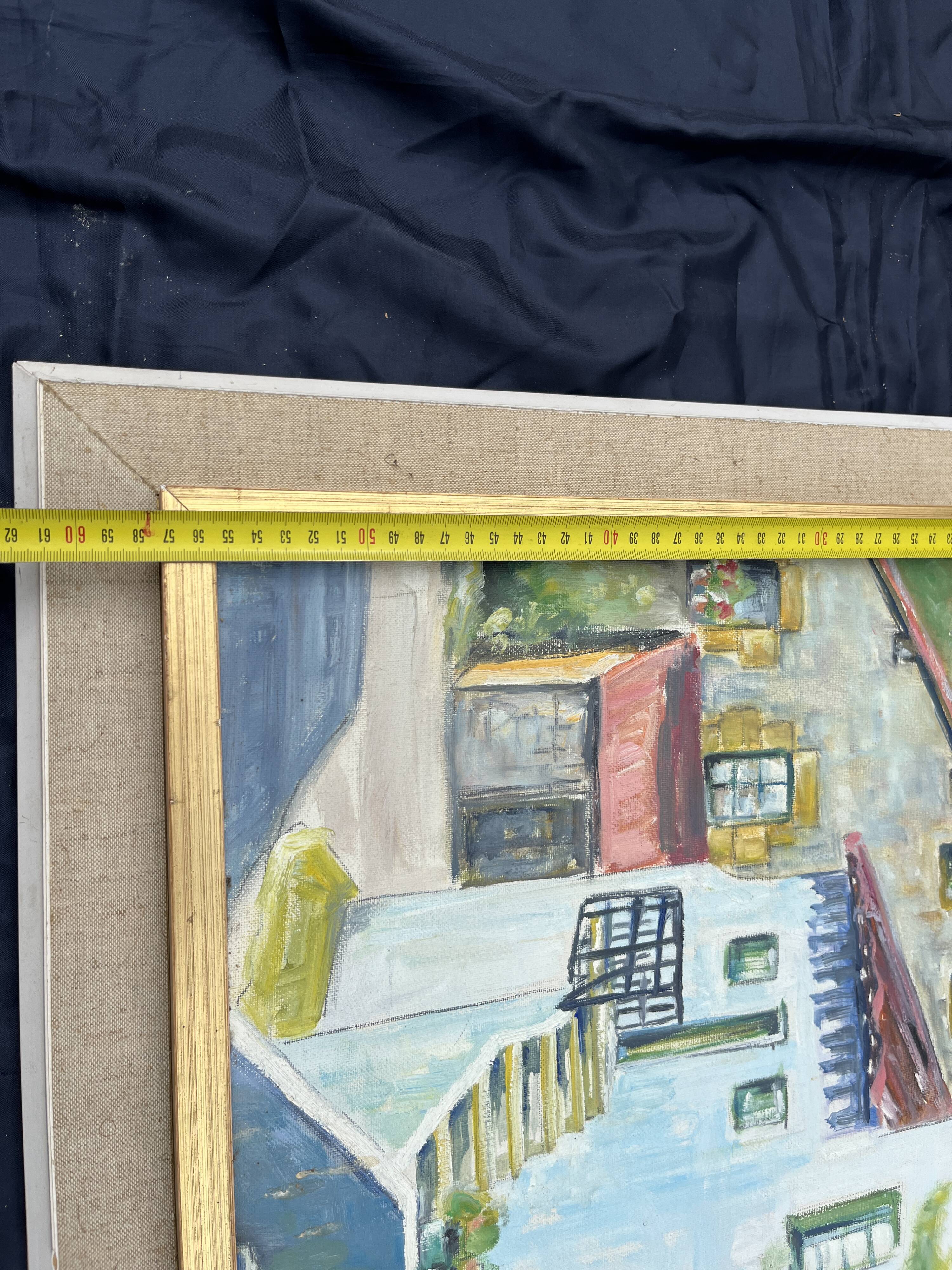 Painting, Basque house with green shutters