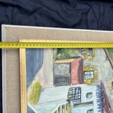 Painting, Basque house with green shutters