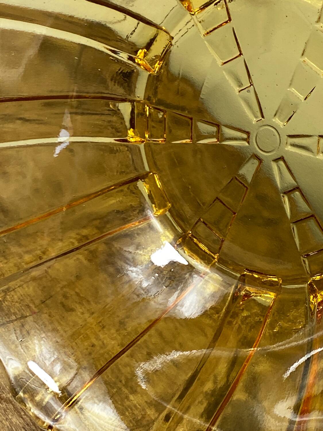 Art Deco style salad bowl in amber molded glass