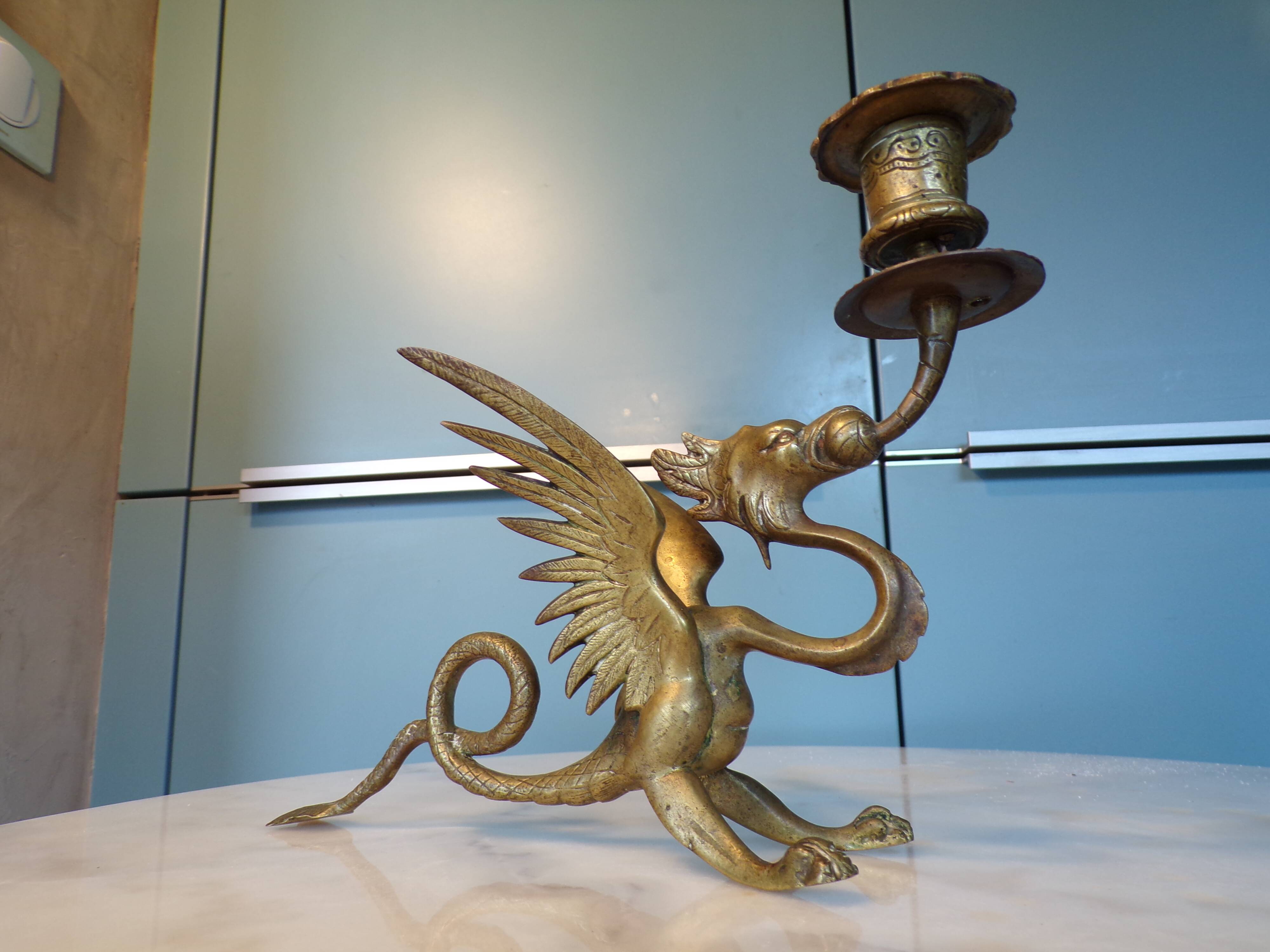 19th century bronze chimera candlestick