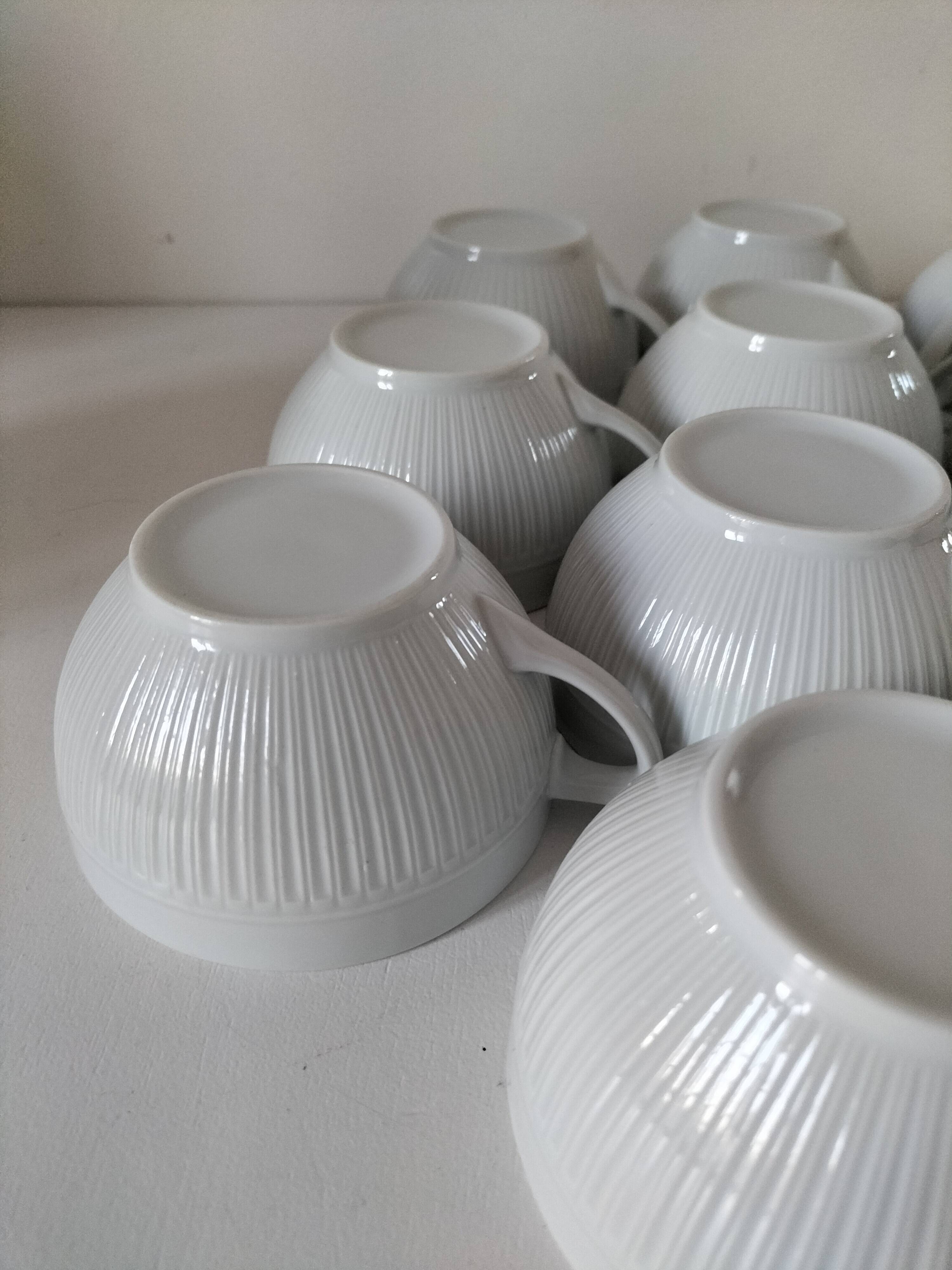 12 White Porcelain Cups