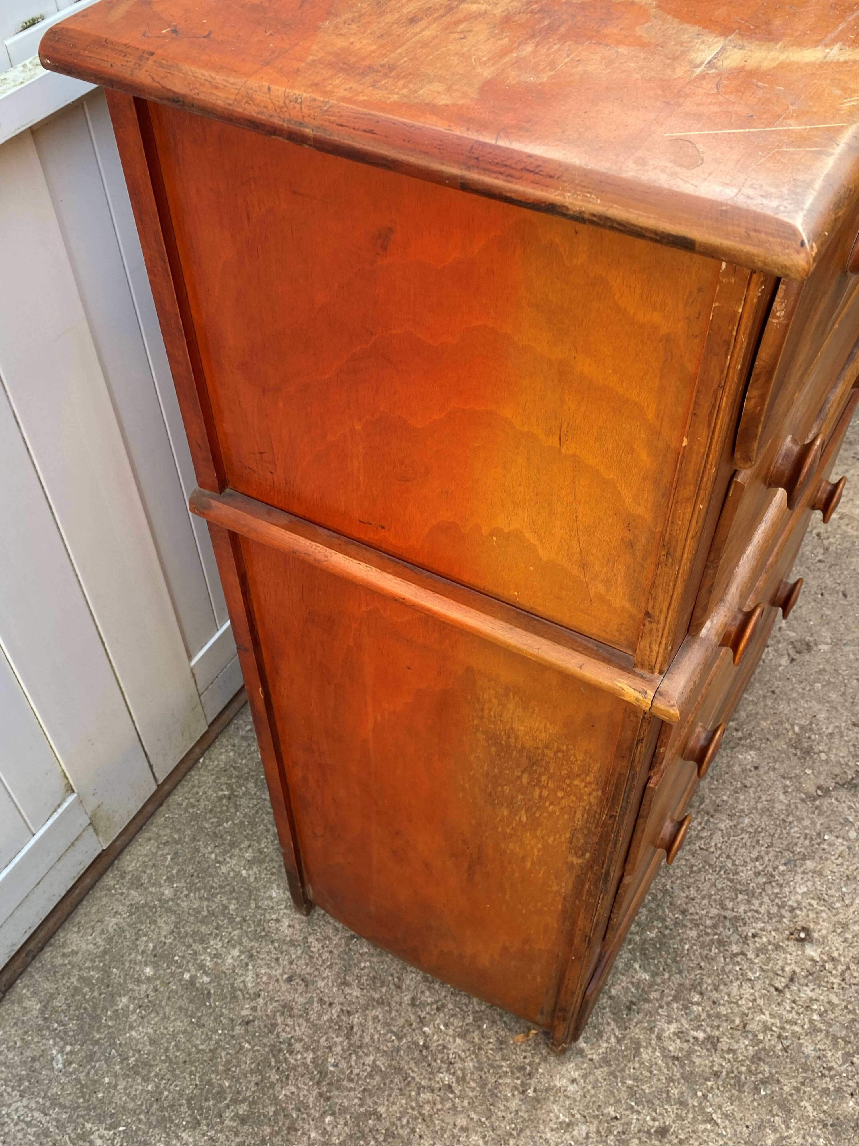 Meuble de métier de rangement commode haute en bois blanc 1950