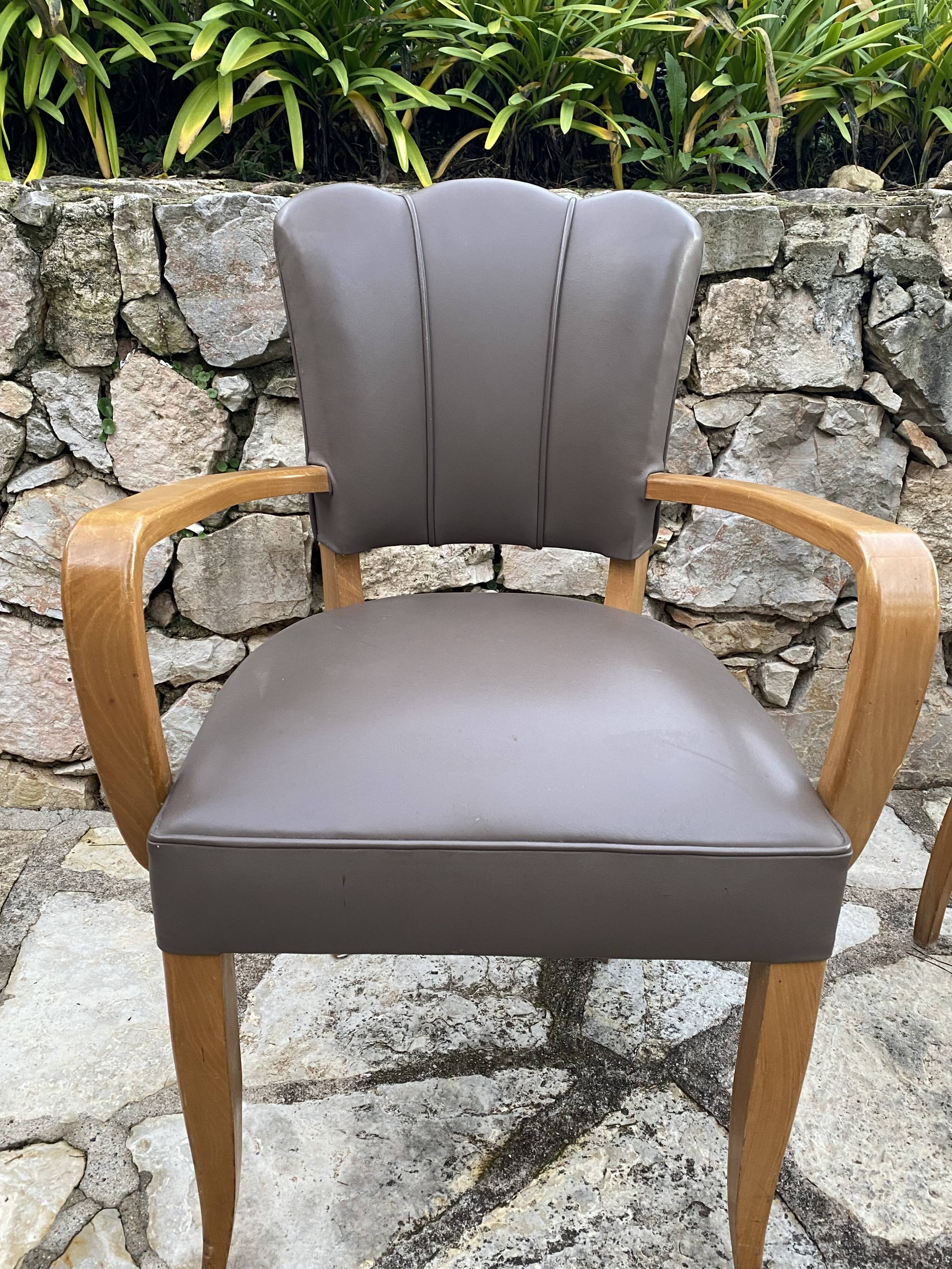 Pair of vintage bridge armchairs in genuine leather
