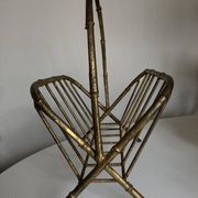 1960 magazine rack faux bamboo in beaten gold iron Italian craftsmanship
