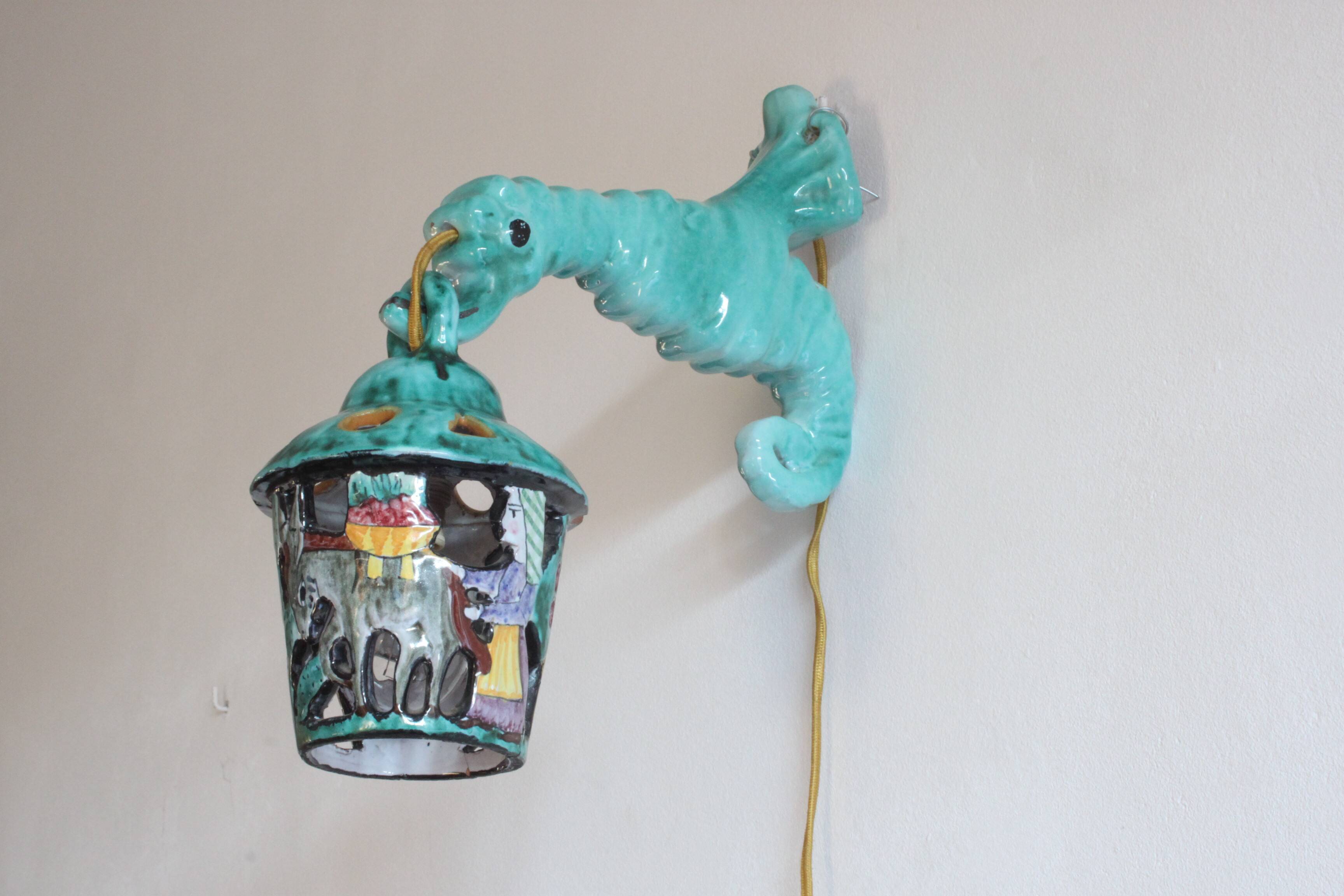 Ceramic Seahorse Lantern from Vietri Sul Mare, Italy 1960S.