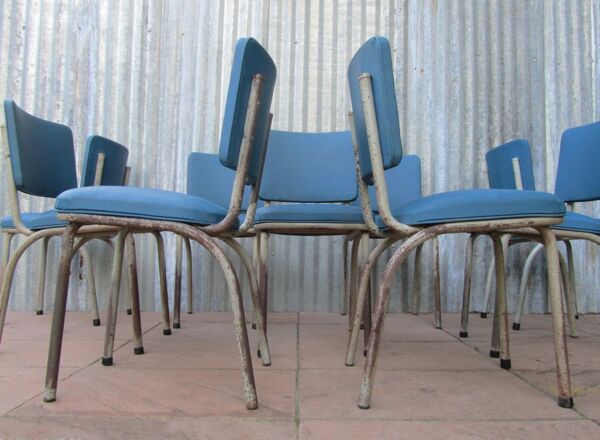 Set of 9 original Tubax chairs attributed to Willy Van Der Meeren, Belgium, 1950s