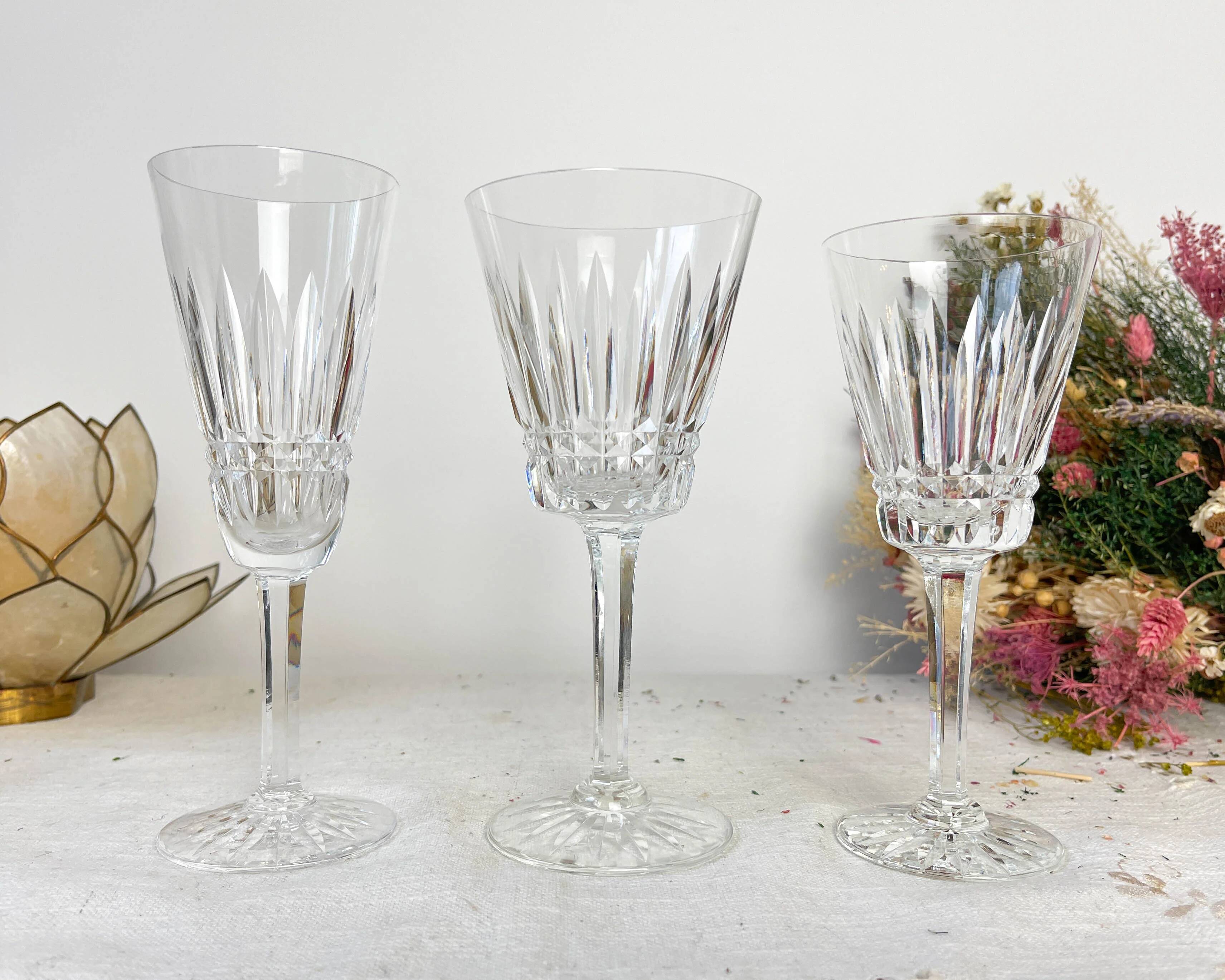 6 cut crystal red wine glasses, French
