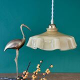 Suspension abat-jour vintage en opaline jaune