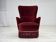 1970s, Danish armchair, cherry-red furniture velour, ash wood legs.