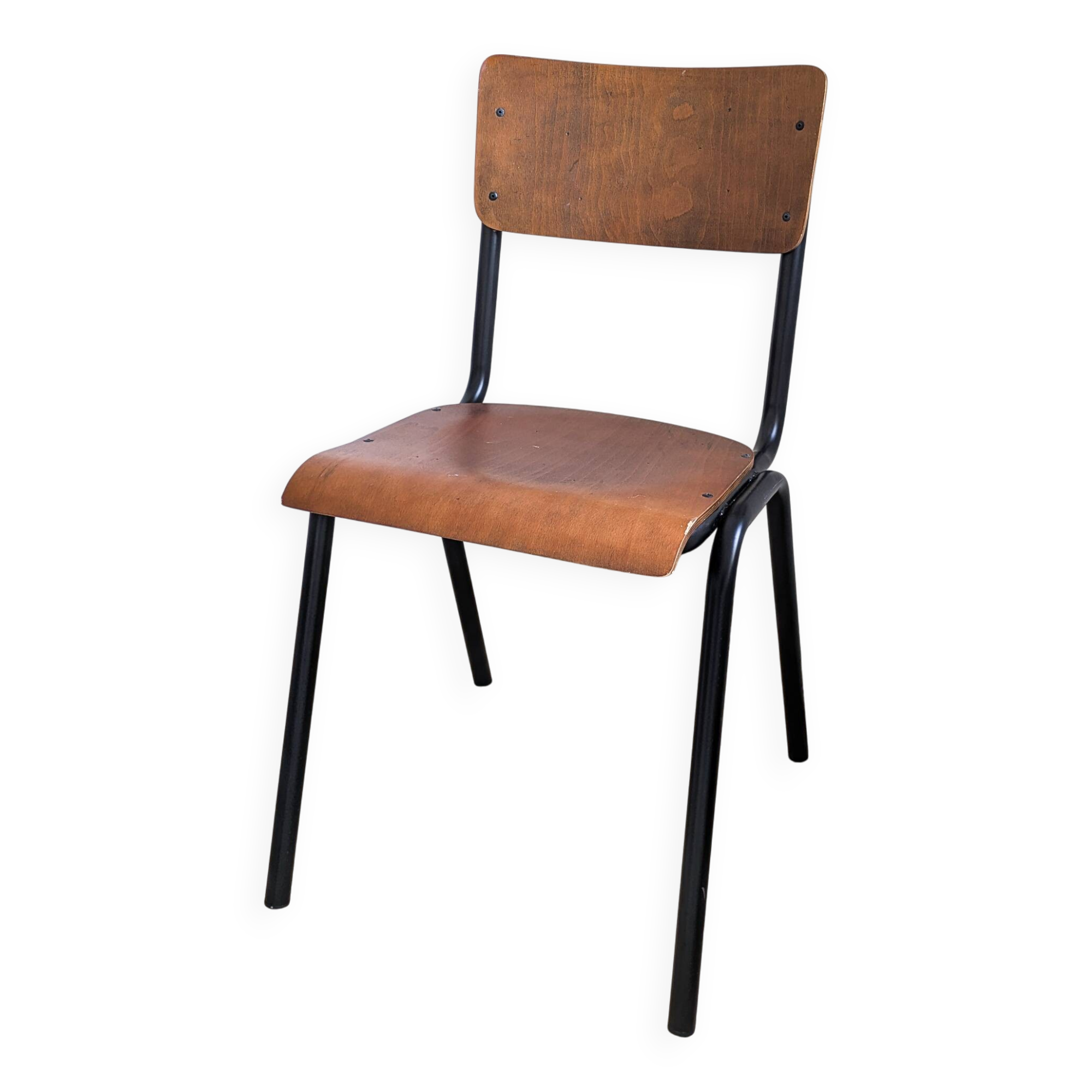 Chaise vintage bois noir métal Chaise d'école Mid Century Chaise de salle à