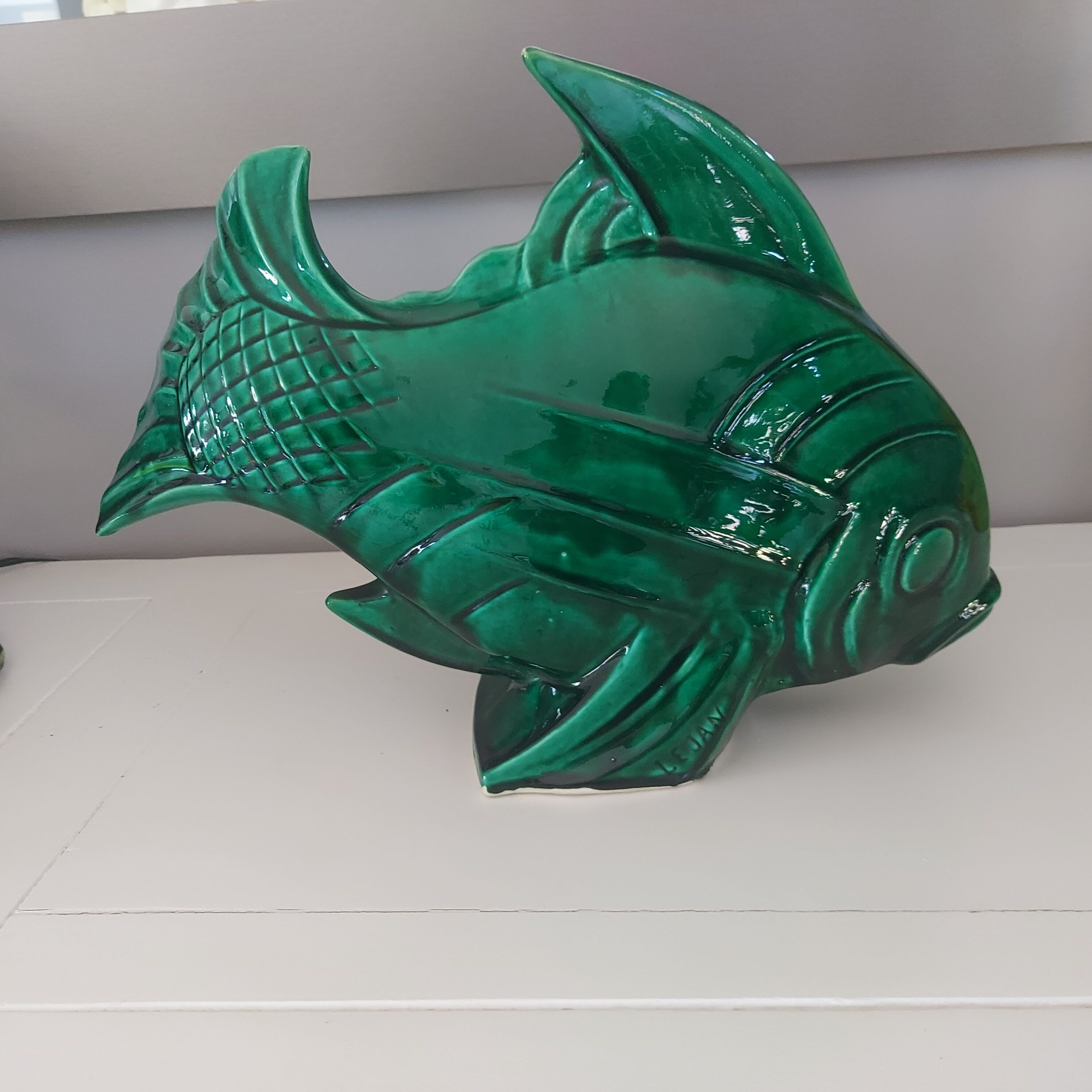 Art Deco ceramic fish signed "Le JAN" years 1939