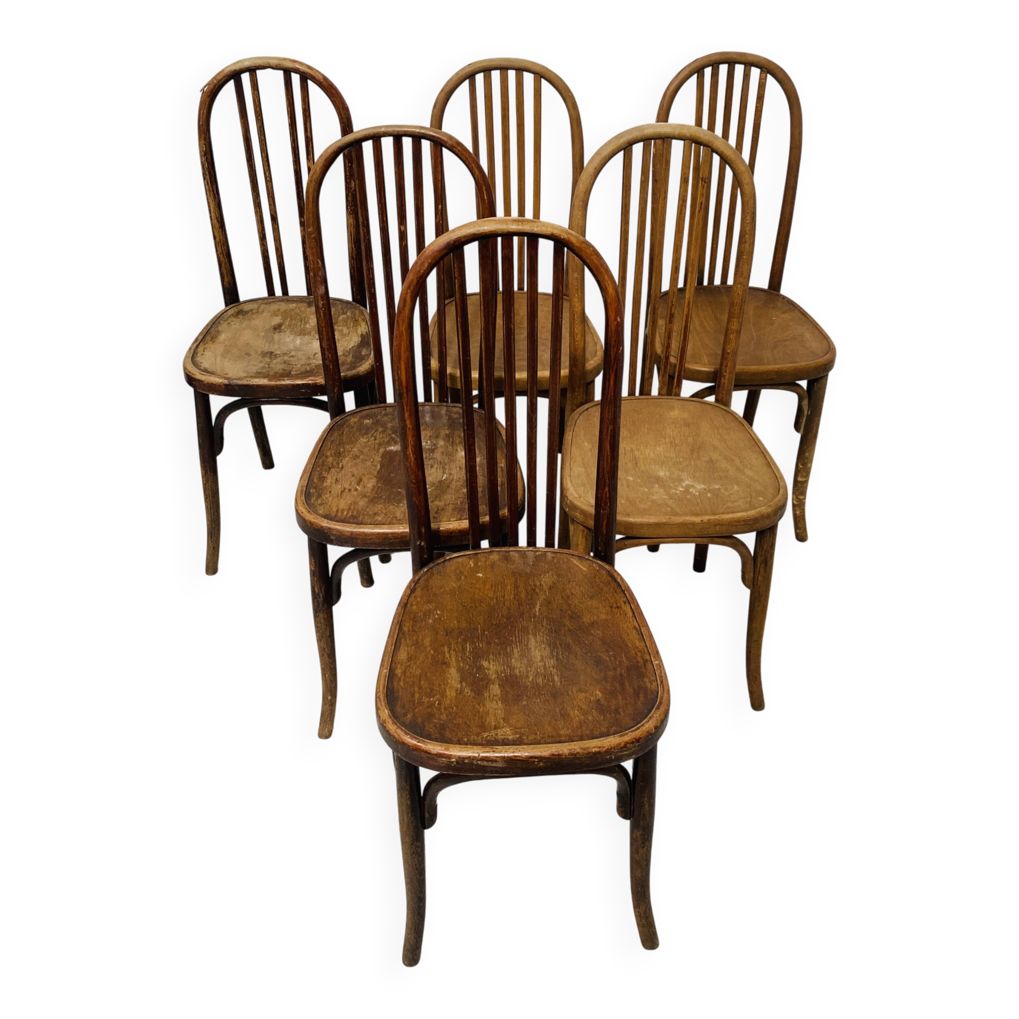Set of six 20th century curved wooden chairs