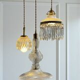 Suspension cascade triple Holophanes and vintage pendants