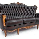 Deep buttoned brown leather salon set