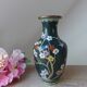 Vintage cloisonné green chinese vase with flower and bird pattern