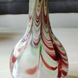 Chimney neck ball vase. Murano style. Flamed swirl design/Multicolored smoke scrolls. Dim 27 x 14 cm