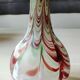 Chimney neck ball vase. Murano style. Flamed swirl design/Multicolored smoke scrolls. Dim 27 x 14 cm