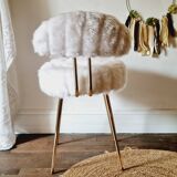 Chaise moumoute blanche doré style Pelfran
