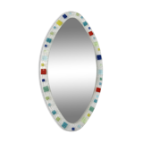 Grand miroir ovale en verre de Murano vintage des années 1970 bleu rouge jaune