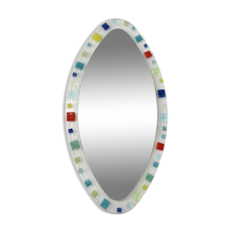 Large Murano Glass Oval Mirror 1970s Vintage Blue Red Yellow