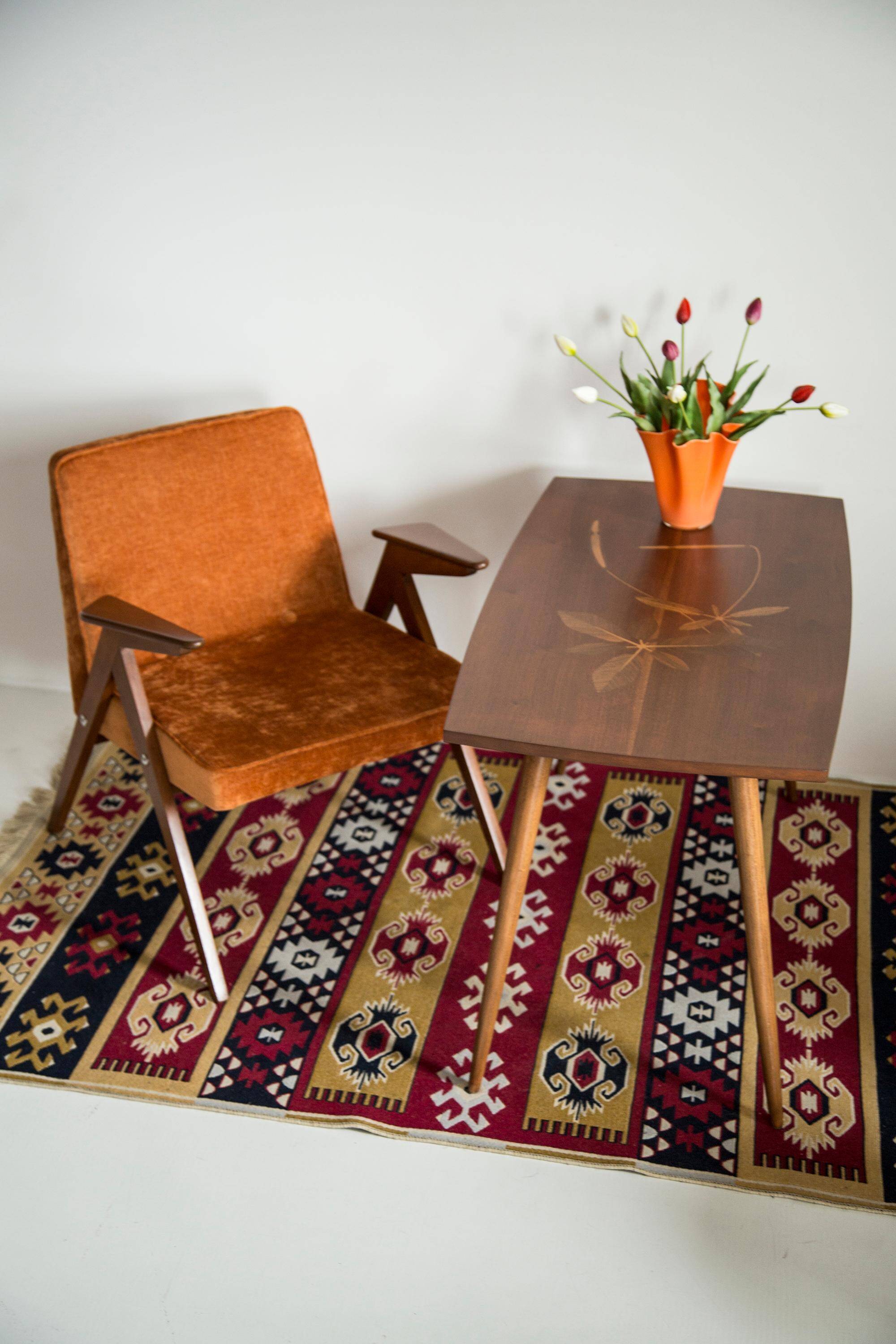 Antique mid-century coffee table, vintage, hand-painted beech wood, Germany, 1960s.