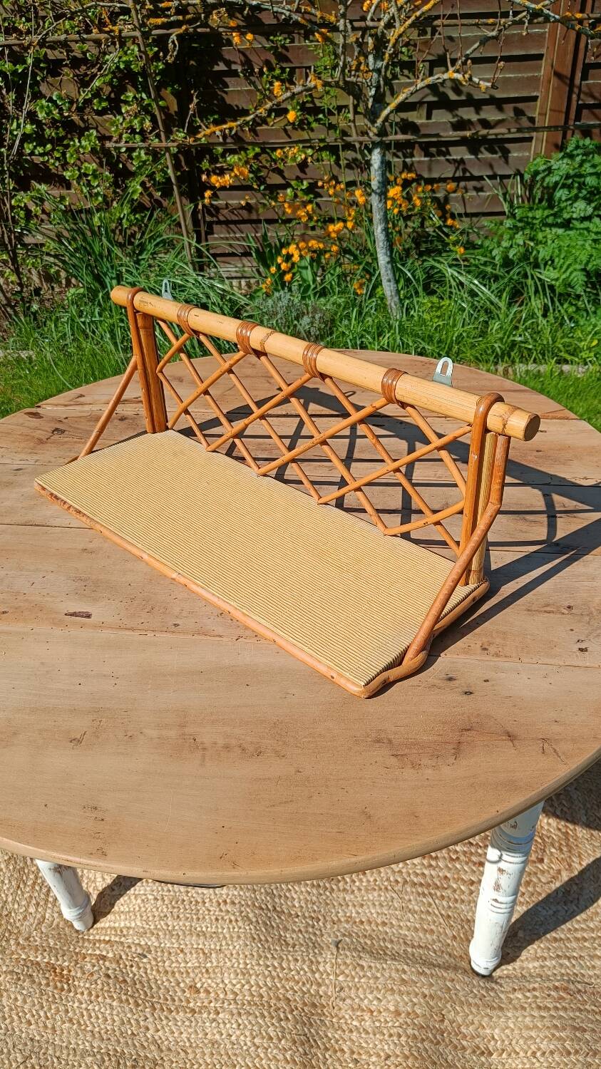 Small vintage wall shelf in bamboo and rattan – 1970s