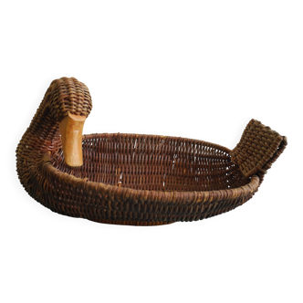 Corbeille canard ancienne en osier tressé